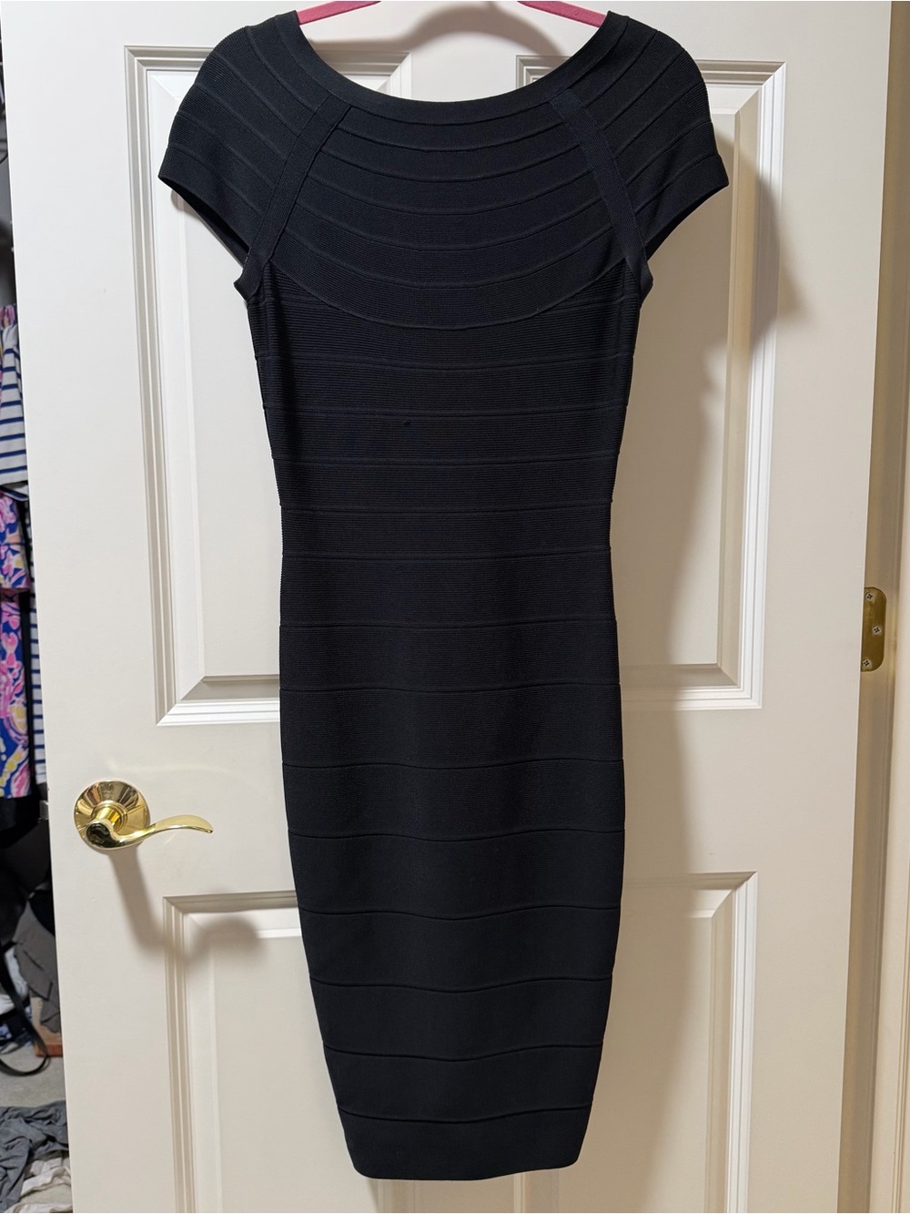 Ann Taylor Black Cap-Sleeve Bandage Midi Dress